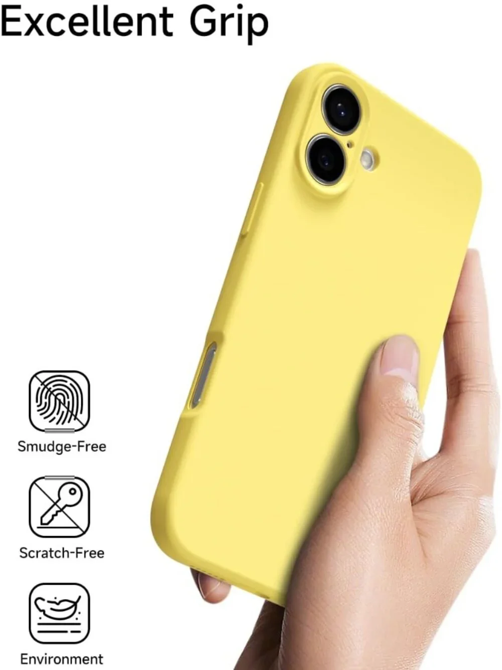 Slim Liquid Silicone iPhone 16 Plus Case, Wireless Recharging Compatible, Yellow